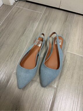 Light Blue Slingback Jean Pointed-Toe Flats